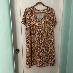 Women’s Brown Leopard Print V-Neck T-Shirt Dress – Size XXL, NWT